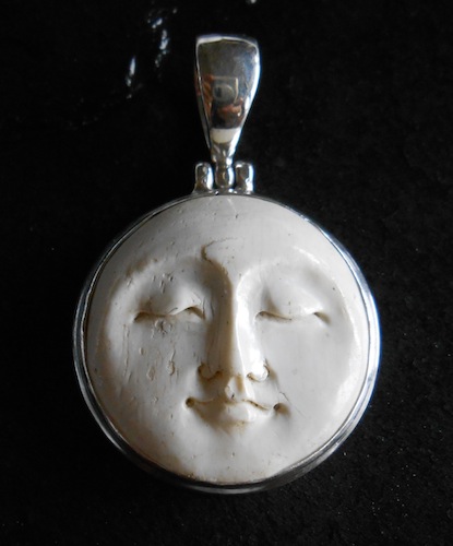 Serene Moon Pendant-moon pendant, bone carving, hand carved bone, silver pendant