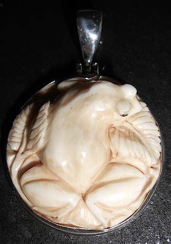 Frog Pendant-hand carved bone, bone pendant, silver pendant, frog pendant