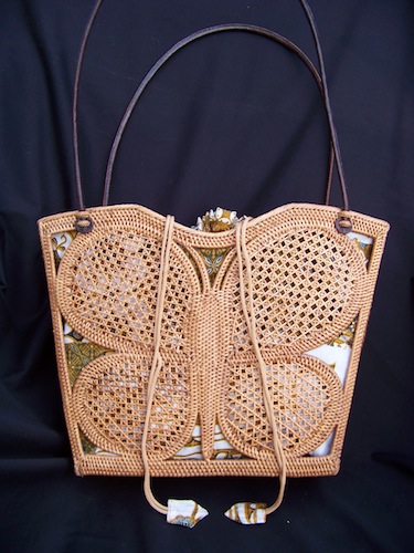 "Butterflies are Totes" NB9-butterfly basket bag, Bali butterfly bag, butterfly tote bag, woven straw bag